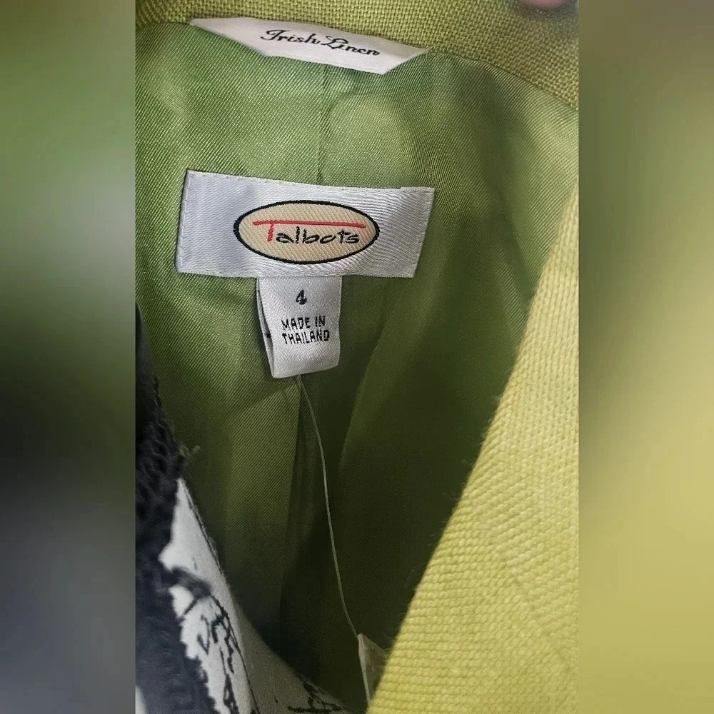 Talbots Womens Blazer Jacket Irish Linen Button Green Spring Summer Size 4 - Picture 9 of 14
